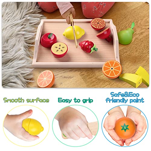 Carlorbo Wooden Toys For 2 Year Old - Pretend Play Food Set For Kids Play Kitchen,9 Cuttable Toy Fruit And Veg With Wooden Knif And Tray,Gift Idea For Boys Girls Birthday #TOP2