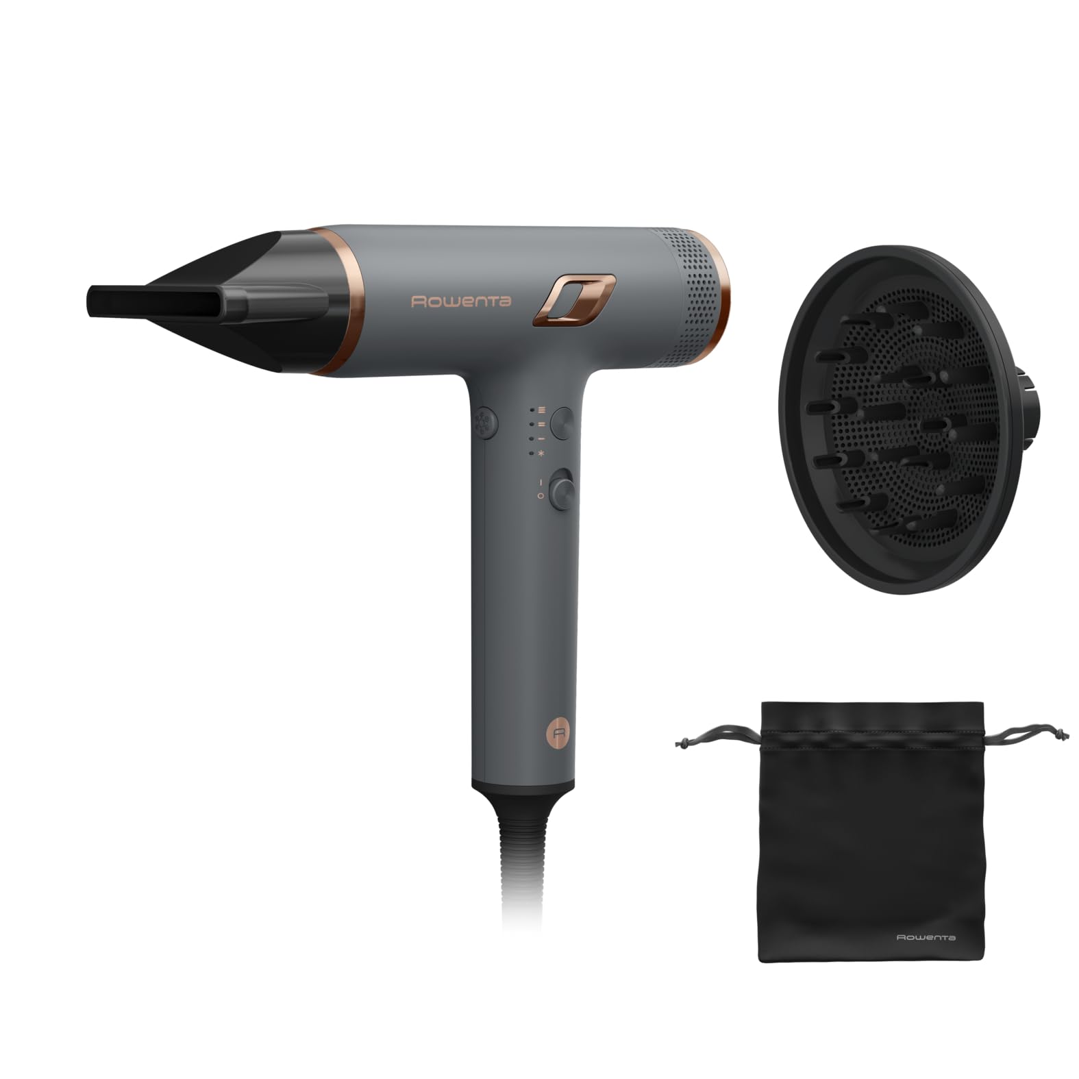 Rowenta Maestria Nano, Sèche-cheveux, 3 combinaisons de vitesse et température, Moteur Nano, vitesse de l'air jusqu'à 265 km/h, Design ultra léger, 1700 W, Gris et Rosé, HY8120F0
