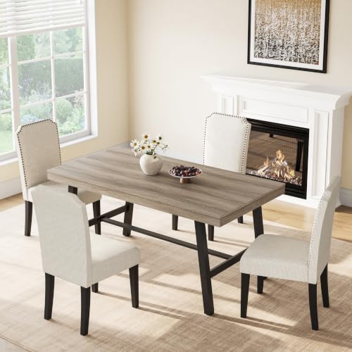 Image of GarveeHome Industrial Dining Table for 2-4, 55 inch Heavy Duty Rectangular Kitchen Table with 2 inchx2 inch Metal Legs, Small Space Dining Table for Kitchen, Dining Room (Grey Walnut, 55 inch Non-extendable)