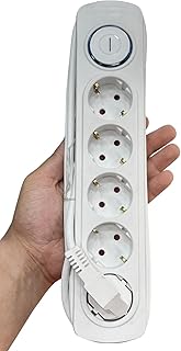 elios Power Strip, 16 Ampere, Max 3680 Watt, Multi Power Plug Extension (White, 5 Outlets With 2 Meter Cable)