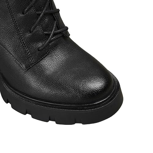 TinaCus Women's Handmade Genuine Leather Retro Round Toe Lace Up Side Zipper Platform High Heel Combat Boots2