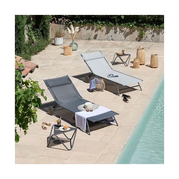 2er Set Sonnenliegen Miami II Gris Galet