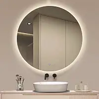 Espelho Redondo Moderno 80x80cm com LED Touch 3 Tonalidades – Lapidado Decorativo para Sala, Banheiro, Quarto e Penteadeira