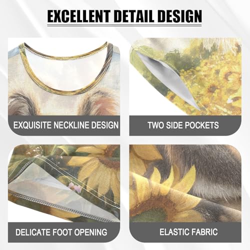 ALAZA Koala Rabbit Bunny Sunflower Blossom Pajamas Set Short Sleeve Cotton Sleepwear Summer Pjs 2 Piece 5-14Y4