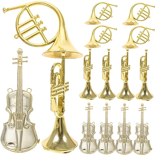 ERINGOGO 15pcs Musical Instrument Model Trumpet Birthday Decor Violin Decor Figment Horn Dollhouse Trumpet Furniture Hooks for Christmas Tree Ornaments Christmas Tree Ornament Plastic