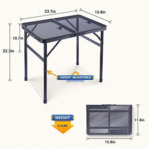 Nice C Table For Grill, Outdoor Table, Camping Table, Outdoor Cooking Table, Picnic Tables, Card Table Adjustable Height, Mesh Bag Lightweight, Carry Handle (47.3” X 23.7“ X 14.7”/24.2“ Black) #TOP2