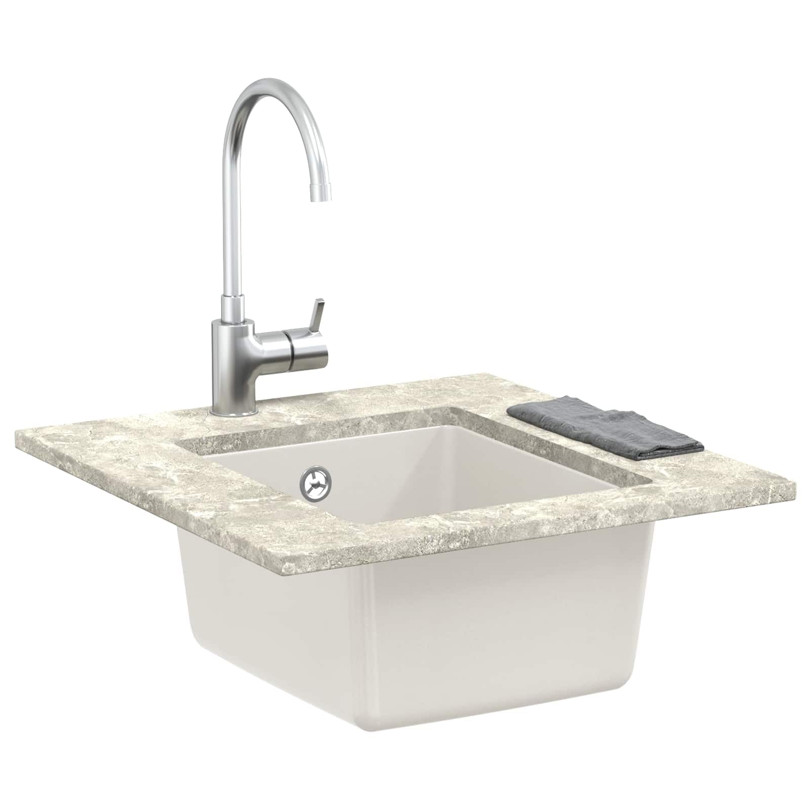Lavello da cucina in granito bianco, 370 x 460 mm, lavello da