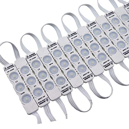 Rextin Super Bright 220V 100pcs Nuevo modelo 2835 3 LED Módulo 120-150LM por módulo Luz decorativa impermeable para letreros publicitarios de letreros con cinta adhesiva trasera (blanco) Cover