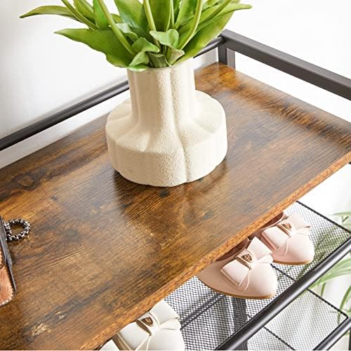 IBUYKE Shoe Storage Organiser, Shoe Rack, 8 Tiers for 21-28 Pairs of Shoes, 75x30x141.5cm, Versatile Metal Shelves with 4 Hooks, Space Saver, for Hallway, Bedroom,Living Room, Rustics Brown, TXJ082H