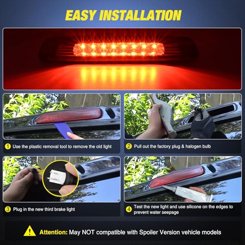 Image of Nilight Third Brake Light Tail High Mount 3rd Stop Lights Smoked Lens Compatible with Toyota 4Runner 2003 2004 2005 2006 2007 2008 2009 Non-Spoiler Version Van SUV Rear Center Cab Lamp