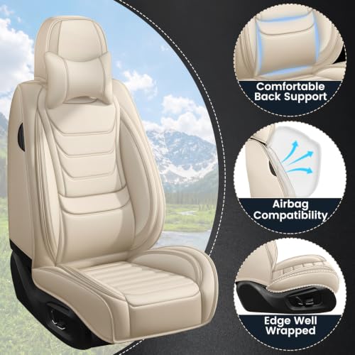 Image of Car Seat Covers Custom Fit Kia Telluride 2020-2026, Waterproof Nappa Leather Car Seat Protector, Breathable Car Seat Cushion, Seat Covers for Car(2 Seats Luxury /Beige)