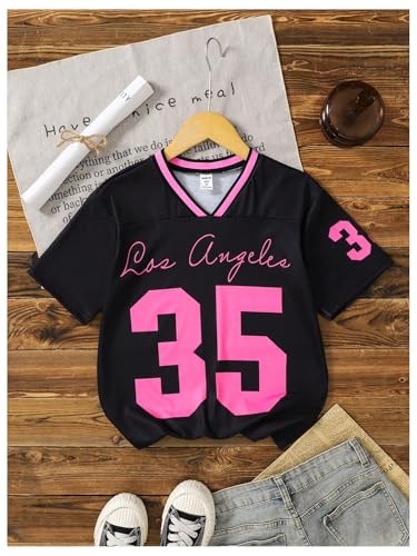 Image of WDIRARA Toddler Girl's Jersey Shirt Number Graphic Tee Short Sleeve V Neck Top
