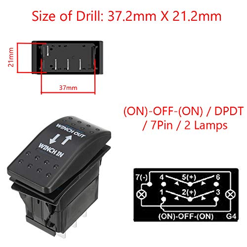 Etopars Car Auto 12V 20A 24V 10A Blue Led Light Lamp Momentary Rocker Toggle Switch 7Pin Winch In Out Light Two Light #TOP6