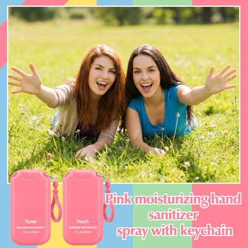 Image of 12 Pack Mist Hand Sanitizer Spray Keychain Cute Mini Hand Sanitizer Travel Size Bulk 1oz Scent Moisturizing Back to School Teacher Gift Classroom Variety Pack for Gym Purse Backpack(Pink,Cute)