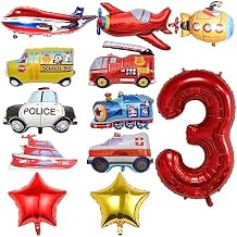 12pcs Transportation Balloons, Truck Plane School Bus Fire Truck Police Car Ship Ambulance Submarine Foil Balloon, Transportation 3rd Birthday Vehicles Theme Party Supplies Decorations 3rd