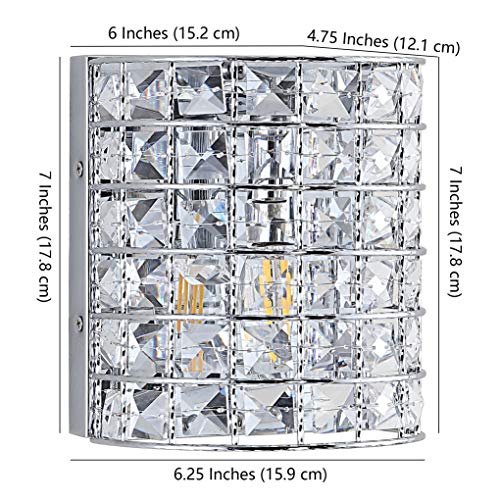 Image of JONATHAN Y 7 inch Chrome Modern LED Vanity Light Sconce for Bathroom Decor, 1-Light, Clear Crystal Shade, Glam Wall Lighting for Hallway Entryway, LED Bulb Included JYL7542A