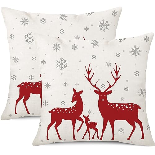 Ohok 2er Set Dekorativ Weihnachten Kissenbezug 45x45 cm, Polyester...