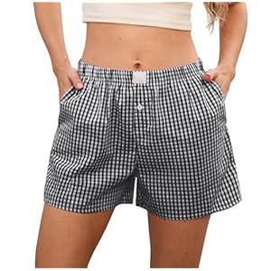 GRECERELLE Damen Shorts Jogginghose Pyjama Kurze Elastischer Bund Sweatshorts High Waist Sportshorts Hotpants Sport Sweathose Trainingshose Freizeithose Joggpants (Rotes kariert, S)