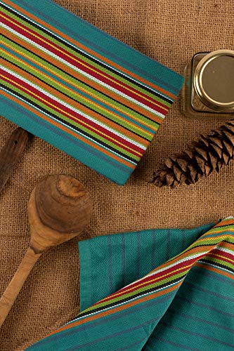 Neolino Kitchen Dish Towels, Salsa Stripe, 100% Natural Absorbent Cotton (Size 28 X 16 Inches), Pack Of 12-Turquoise #TOP2