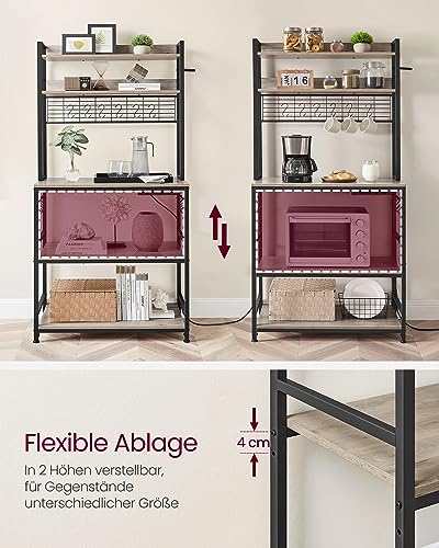 Foto von VASAGLE Küchenregal, Standregal mit Steckdosen, Mikrowellen-Regal, mit Gitterplatte, 14 Haken, 40 x 80 x 170 cm, Greige-schwarz KKS025B02EU