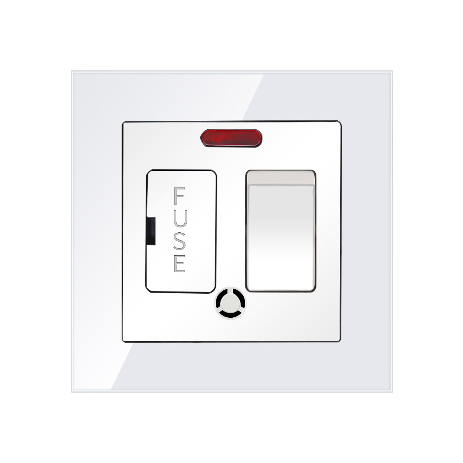 CNBINGO Glass Switched Fused Connection Unit with Red Power Indicator, Rocker Spur Switch with Ceramic Tube Cartridge Fuse (BS1362, 6.3x25 mm), White Glass Wall Plate