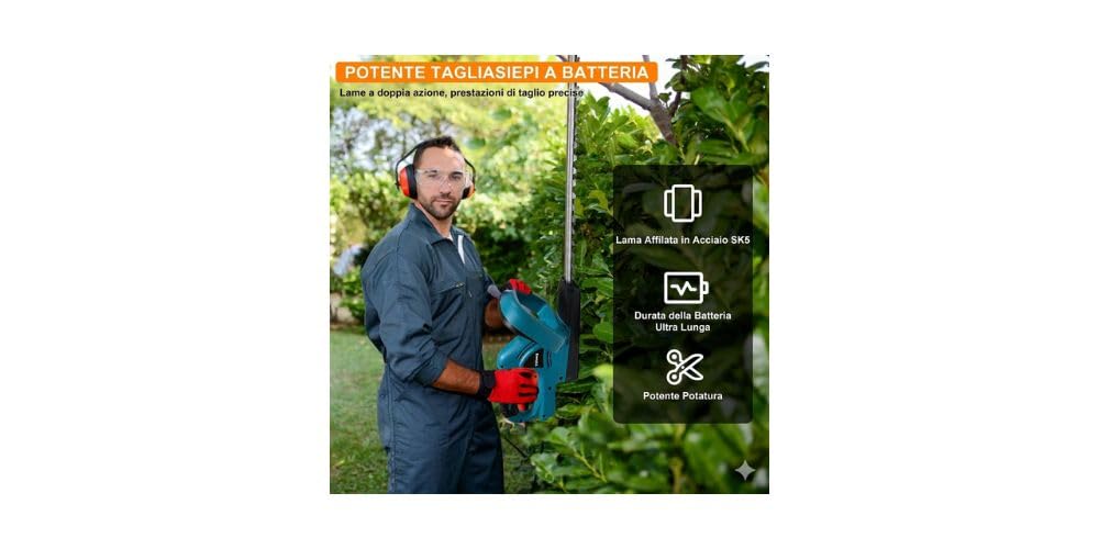 Tagliasiepi a Batteria compatible with Makita 18V, Lama 52 cm, Passo Denti 20 mm, Blu, Leggero 2,2 kg, Senza Batteria