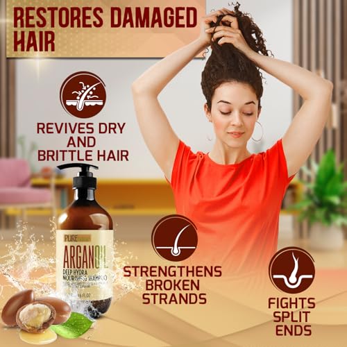 Image of Moroccan Argan Oil Shampoo - Sulfate SLS Paraben Free Moisturizing Treatment for Women and Men - For All Types Including Curly, Dry, Damaged and Oily Hair - Hydrating and Nourishing - Salon Grade
