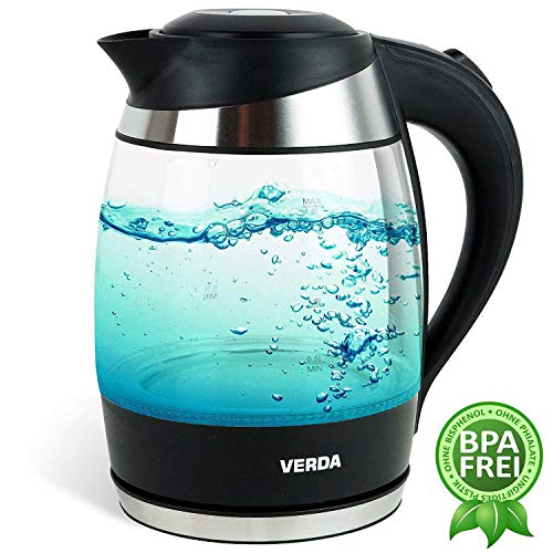 Wasserkocher 1,8L 2200W Edelstahl, LED-Beleuchtung, OneTouch-Verschluss, Kalkfilter, Kabelaufwicklung, Glas, 100% BPA… – Bild 3