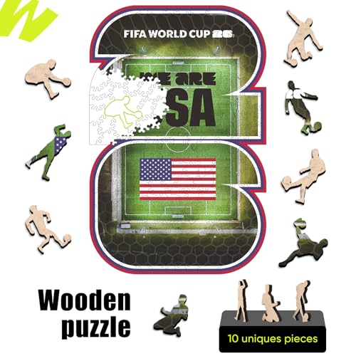 Image of FIFA USA 26 Wooden Puzzle for Adult, 200 Pieces Irregular Shape Puzzle, 5MM Thick, Creative Collectible Gift for Fans, Officially Licensed Product, 9.3 x 12