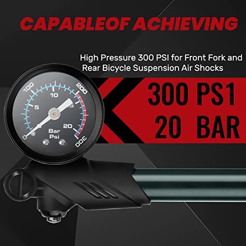 Gylbuz High-Pressure Shock Pump, Mountain Bike Shock Air Pump for Fork and Rear Bicycle Suspension with Gauge(300 PSI Max), Fits Schrader & Presta Tire Valve - Thumbnail 4