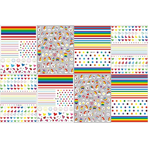 8 Sheets Smile Face Rainbow Nail Art Stickers Decals Self Adhesive Pegatinas Para Cute Colorful Heart Design Manicure Tips Nail Decoration For Women Girls #TOP1