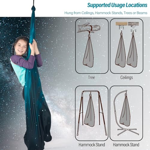 HiChrote Sensory Swing for Kids Holds up to 300lbs Indoor & Outdoor Therapy Cuddle Swing with Hammock Hooks Hanger Kit for Calming, Effect for Autism, ADHD or SPD. (Space Teal) - Image 6