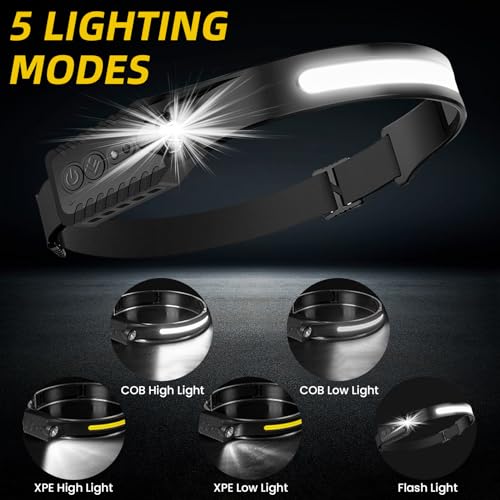 najiaxiaowu Rechargeable LED Headlamp 3 Packs,COB230° Wide Light Headlamp, 5 Modes of Lightweight Headlamps with Motion Sensors, Type-C USB Charging Headlamps,Suitable for Night Running