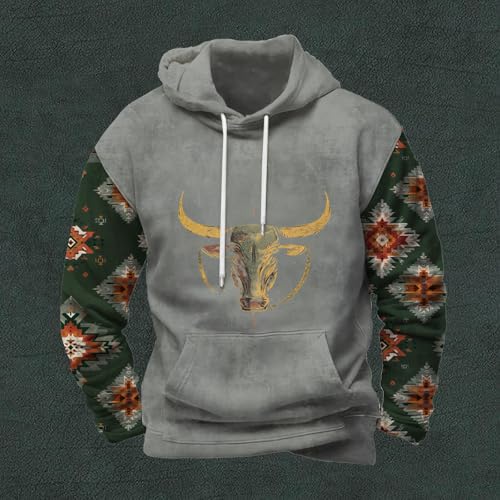 Mens Aztec Print Hoodies Western Cowboy Hooded Sweatshirt Casual Tribal Graphic Oversized Pullover Hoodie with Pocket3