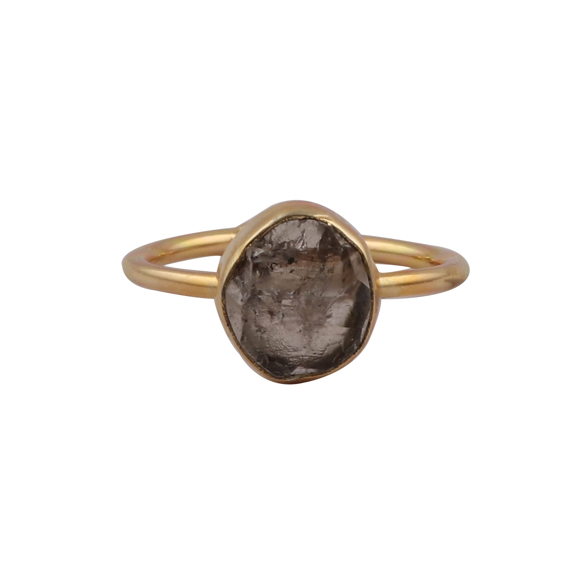 Herkimer Diamond Gemstone Ring - Brass Gold Plated, Adjustable, Handmade Bezel Setting - View #9