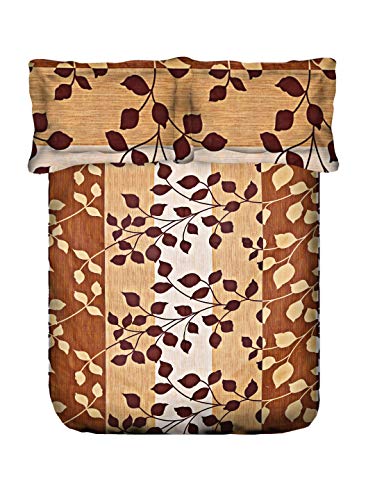 Image of Swayam Pure Cotton Double Bedsheet with 2 Pillow Covers | Size 90 x 100 inch | 160 TC | Leaf Design | Soft Breathable Bed Sheet | Comfortable & Durable for Bedroom - Brown & Beige