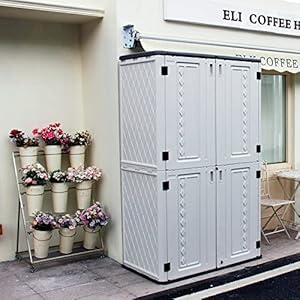 ADDOK Vertical Outdoor Storage Cabinet,HDEP Storage Shed Weather Resistance,Outdoor Storage for Long-Handle Tool,Lawnmower, Garden Accessories,Patio/Balcony 52 Cu.ft(White) ADDOK Vertical Outdoor Storage CabinetHDEP Storage Shed Weather ResistanceOutdoor Storage for Long Handle ToolLawnmower Garden AccessoriesPatioBalcony 52 CuftWhite