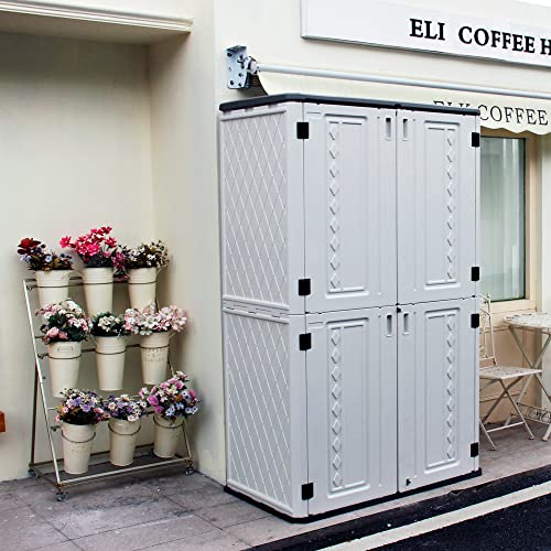 ADDOK-Vertical-Outdoor-Storage-CabinetHDEP-Storage-Shed-Weather-ResistanceOutdoor-Storage-for-Long-Handle-ToolLawnmower-Garden-AccessoriesPatioBalcony-52-CuftWhite ADDOK Vertical Outdoor Storage CabinetHDEP Storage Shed Weather ResistanceOutdoor Storage for Long Handle ToolLawnmower Garden AccessoriesPatioBalcony 52 CuftWhite