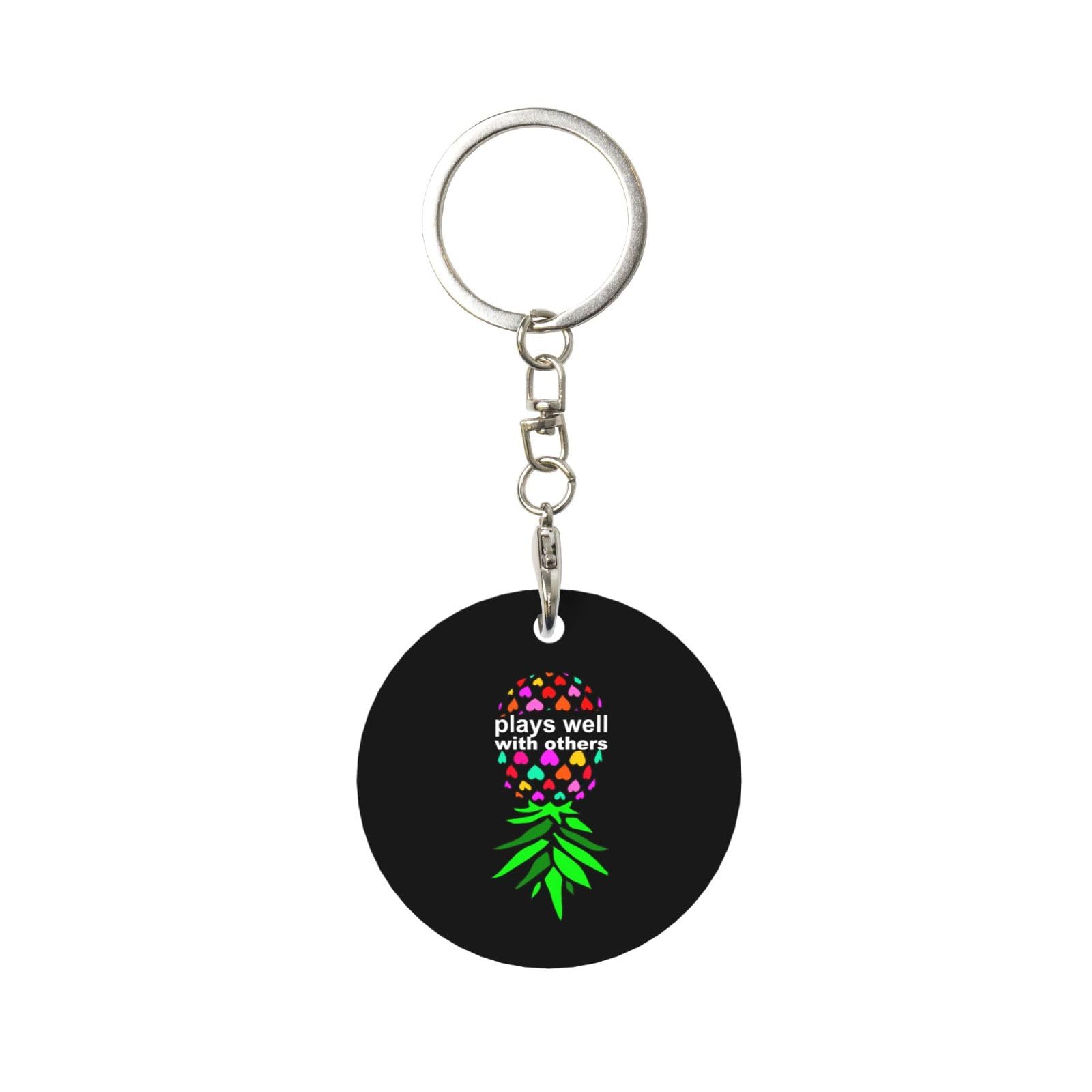 LNFZiZO Upside Down Pineapple Play Well With Others Funny Swinger Round Metal Key Chain, Key Fob Car Keychain Holder Gifts Decor For Men And Women Home Office