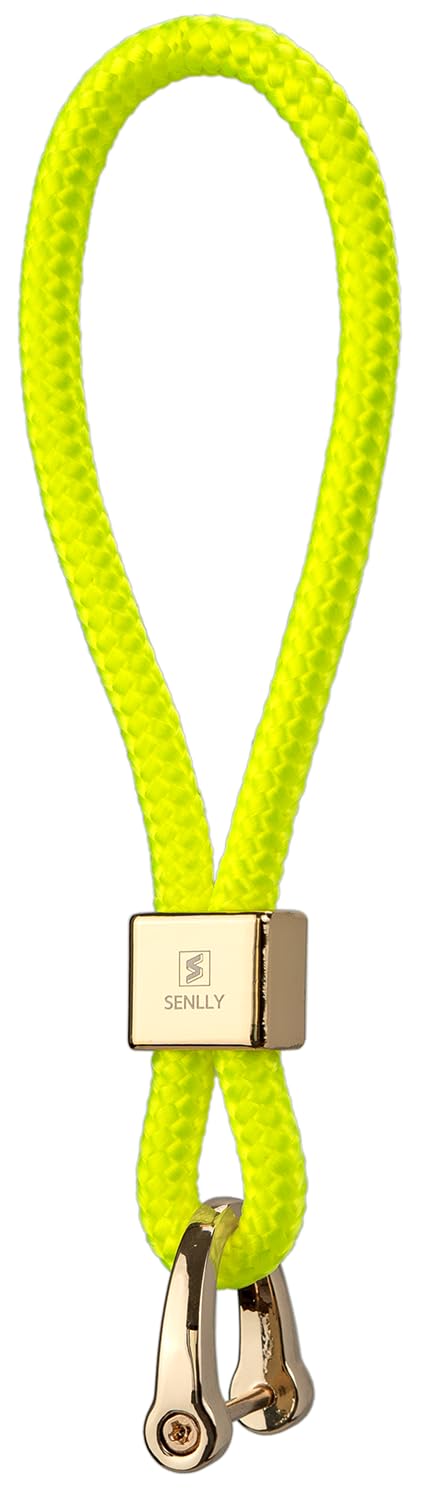 Senlly Unisex 107 Neon Yellow Car Keychain Holder, Original Minimalist Design Finger Lanyard Strap For Key Fob
