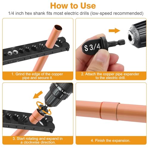 Image of 15 PCS Copper Swaging Tool HVAC, HVAC Tools with Swaging Drill Bit Set, Copper Pipe Swage Tool, Bit Holder Keychain, 1 /4, 3 /8, 1 /2, 5 /8, 3 /4, 7 /8