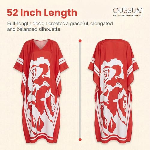 Image of Oussum Women Plus Size Dresses Kimono Caftan Maxi Dress Floral Polyester Long Mumu House Beach Cover Up 1X-3X Summer Wear