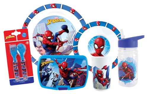 FUN HOUSE | Juego de vajilla Spiderman para niños, 1 vaso, 1 plato + 1 cuenco | Reutilizable + Micro-Ondable | Licencia Oficial Marvel | Fan Spiderman | Marca Francesa | Idea de regalo para niños