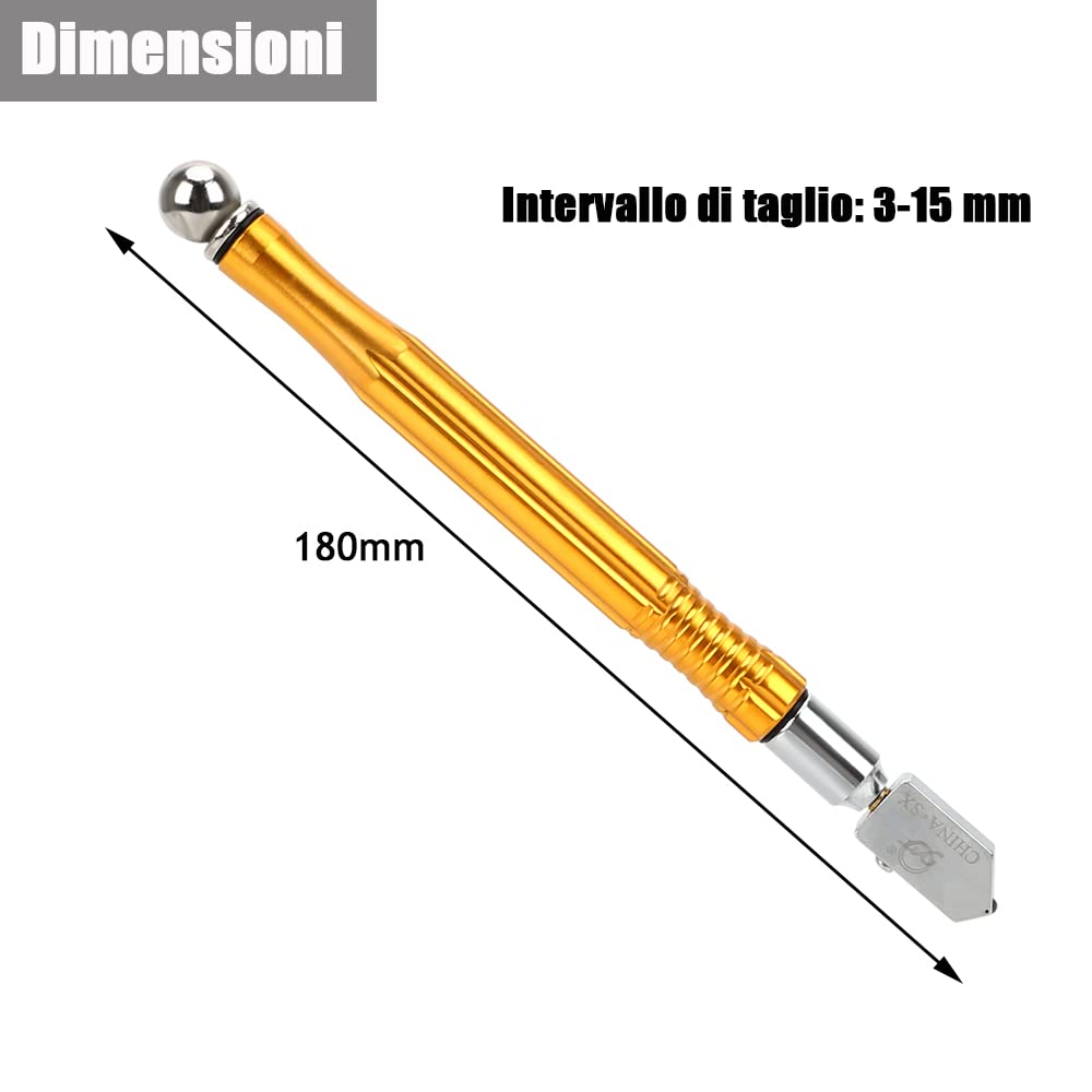 2 Pezzi Tagliavetro Piastrelle, Tagliavetro Professionale per Vetro di Taglio in Carburo di Tungsteno Tagli 3-15 mm Vetro con Impugnatura in Lega di Carburo