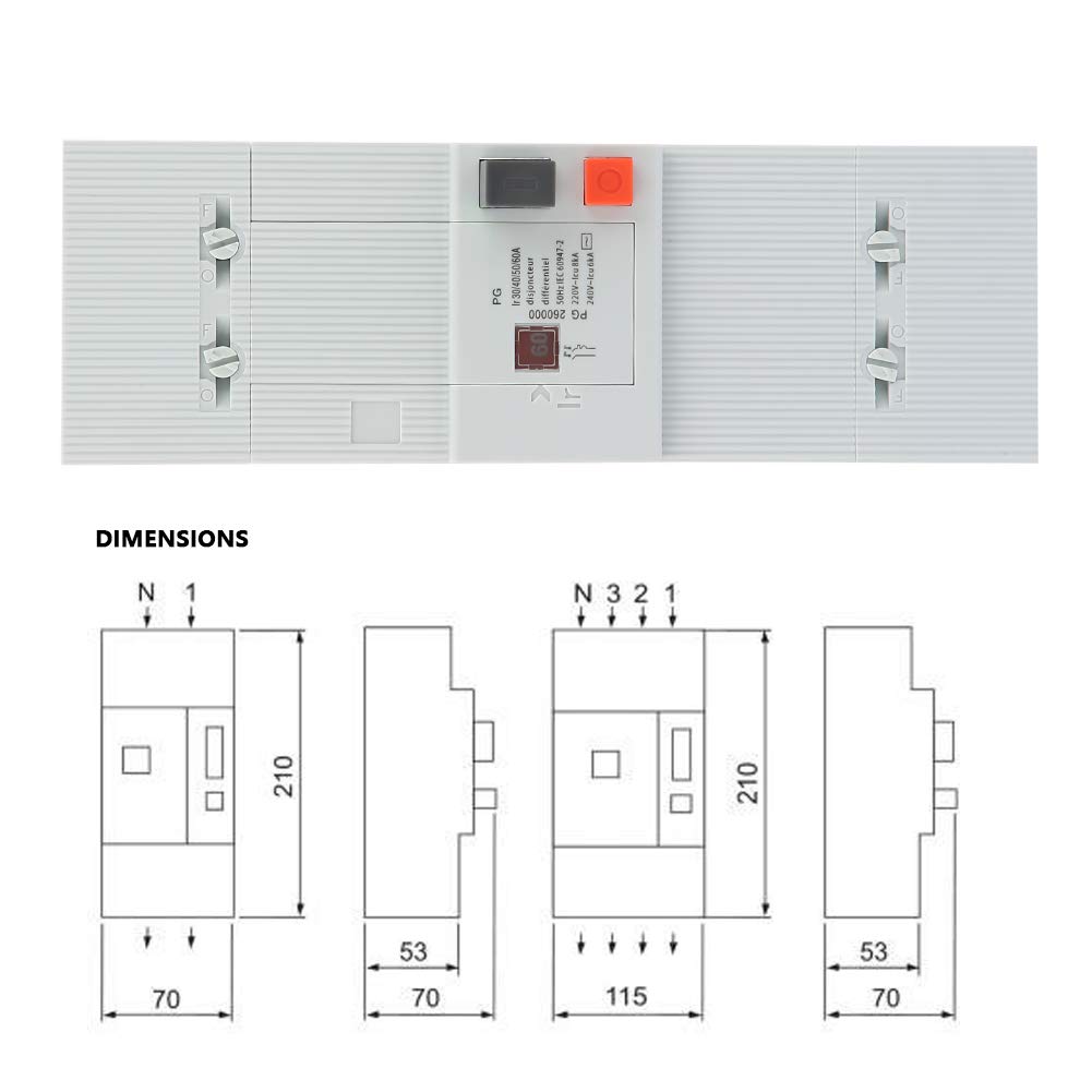 Disyuntor 60A, PG Disyuntors de Bajo Voltaje, Disyuntors Diferencial 2P 30/60A 500mA, Disyuntors de Bajo Voltaje de Doble Polo, Para el Sistema de Distribución de Energía de Motores de Iluminación