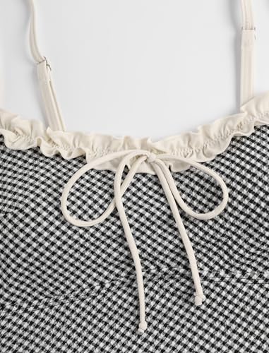 ZAFUL Tankini Swimsuits for Women Tie Front Tummy Control Spliced Ruffles Bikini Sets Two Piece Bathing Suits3