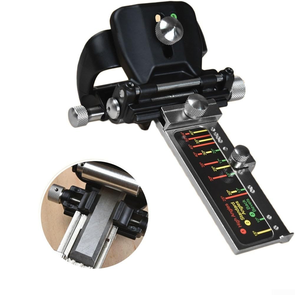Guide d'affûtage pour le travail du bois avec angle réglable pour ciseaux et rabots avec construction robuste en alliage d'aluminium et support d'affûtage stable