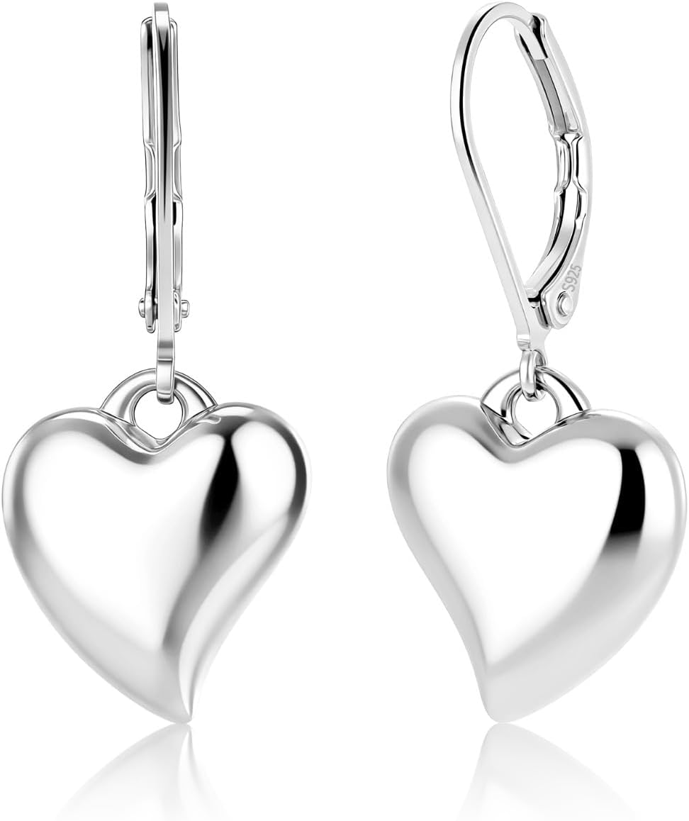 925 Sterling Silver Heart Earrings for Women, Dangle Leverback Earring Hypoallergenic Charm Huggie Love Drop Earrings for Women Trendy Jewelry Gifts