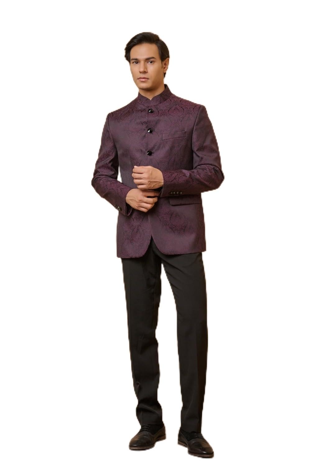 tasva Wine Classic Jacquard Bandhgala For Men-picture-24