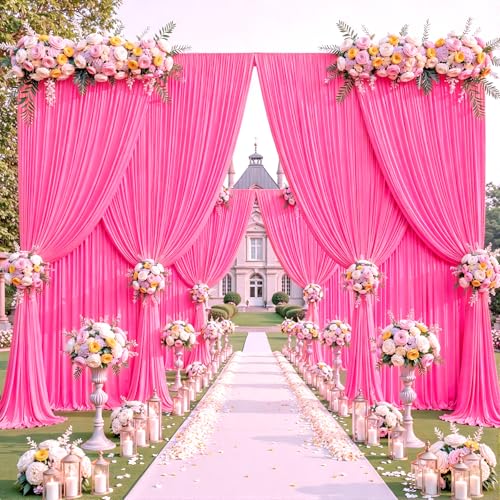 Hot Pink Backdrop Curtains 32 x 10 ft for Photo Background Wrinkle-Free